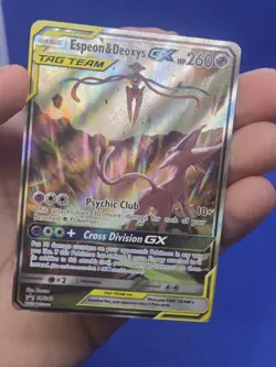 Pokemon Sun & Moon Espeon & Deoxys GX SM240 Black Star Promo Damaged/Creased - Image 2