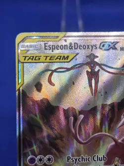 Pokemon Sun & Moon Espeon & Deoxys GX SM240 Black Star Promo Damaged/Creased - Image 3