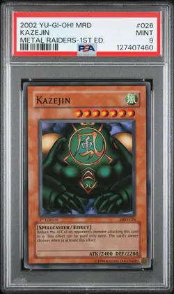 2002 YU-GI-OH! MRD-METAL RAIDERS 1ST ED #026 KAZEJIN PSA 9 - Image 1