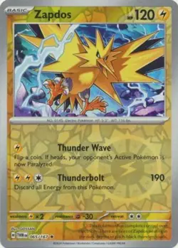 Zapdos 065/167 Reverse Holo TWM Twilight Masquerade Pokemon Card NM - Image 1