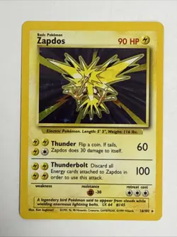 Pokemon TCG Zapdos Base Set 16/102 Card 1999 Foil Holo Wizards Rare - Image 1