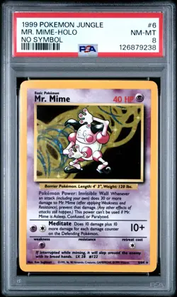 1999 Pokemon Jungle MR. Mime #6 Holo No Symbol PSA 8 - Image 1