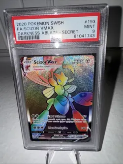 Pokemon Scizor VMax #193/189 Darkness Ablaze Secret Rare Rainbow PSA MINT 9 - Image 1