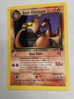 Pokemon 1st Edition Dark Charizard TCG Non-Holo Rare Card 21/82 LP Great Shape! - Image 2