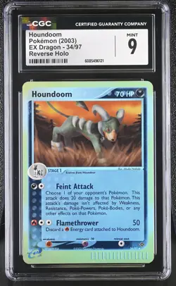 CGC 9 MINT Houndoom 2003 EX Dragon 34/97 Reverse Holo Pokemon Card - Image 1