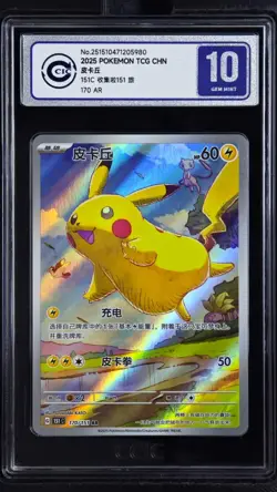 CCIC 10 Gem Mint 2025 Pokemon Card Chinese Exclusive Pikachu AR 170/151 PTCG - Image 1