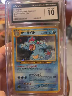 CGC 10 GEM MINT Feraligatr 1999 Neo Premium File Japanese 160 Holo Pokemon Card - Image 1