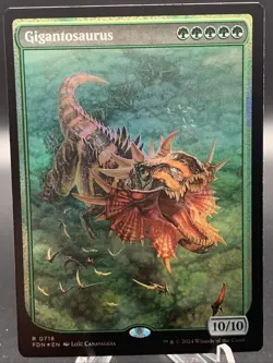 x1 Foil Gigantosaurus Full Art MTG FDN M/NM Rare Green Creature Foundations TCG - Image 1