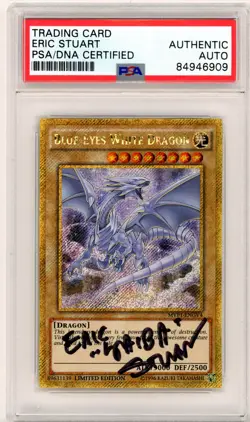 PSA Signed Eric Stuart Yugioh Blue-Eyes White Dragon MVP1-ENGV4 Gold Secret Rare - Image 1