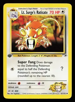 Lt. Surge's Raticate 51/132 1st Edition Gym Heroes Pokemon Card - Image 1