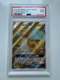 2019 Dragonite GX Full Art Pokemon Card 229/236 PSA 9 Sun And Moon Unified Minds - Image 1