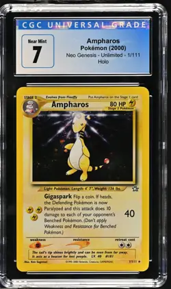 CGC 7 Near Mint Ampharos 1/111 Holo Neo Genesis Pokemon Card NM - Image 1