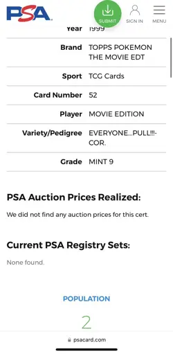 Pokemon Topps 1999 Movie Edition Pikachu Charizard Card #52 PSA 9 MINT POP 2 - Image 3