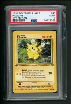 1999 Pokemon 1st Edition Jungle PIKACHU 60/64 Card Graded PSA 9 - Image 1
