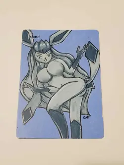 Hand Painted Altered Art - Island - Glaceon - #471 - Pokemon - MTG - TCG - Image 1