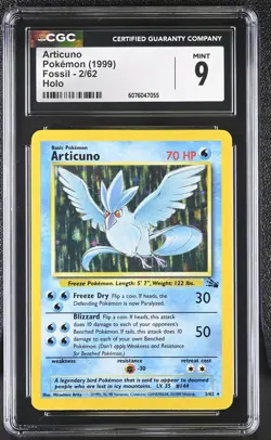 CGC 9 MINT Articuno 1999 Fossil 2/62 Holo Pokemon Card - Image 1