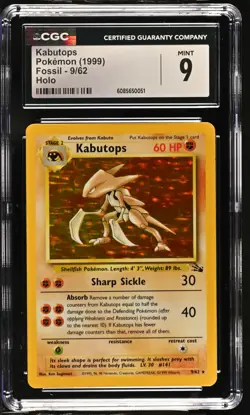 CGC 9 MINT Kabutops 1999 Fossil 9/62 Holo Pokemon Card - Image 1