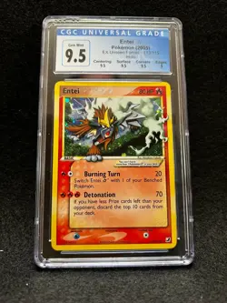 Pokemon ENTEI GOLD STAR 113/115 (Holo Rare) Unseen Forces CGC 9.5 with Subgrades - Image 1
