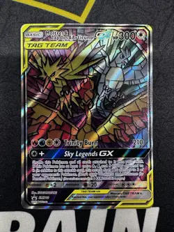 Pokemon Stained Glass Moltres Zapdos & Articuno Tag Team GX Sm210 Hidden Fates - Image 1