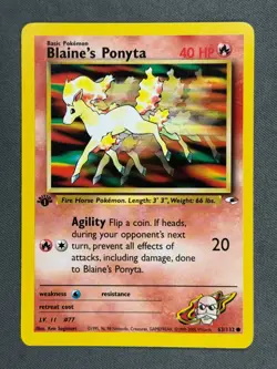 Blaine's Ponyta 63/132 1st Edition Common Gym Heroes Pokemon NM 2000 WOTC - Image 1