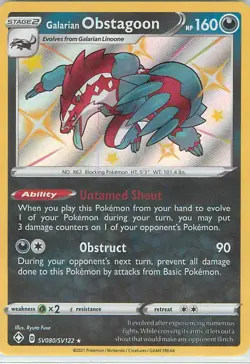 Galarian Obstagoon SV080/SV122 - Pokemon Shining Fates SWSH Shiny Rare Card NM - Image 1