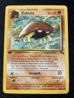 1st Edition Kabuto Pokemon Card 50/62 Non Holo Fossil Set 1 - Image 1