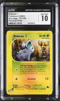 CGC 10 GEM MINT Nidoran 2003 Skyridge 81/144 Reverse Holo Pokemon Card - Image 1