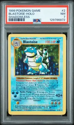 1999 POKEMON GAME SHADOWLESS #2 BLASTOISE-HOLO PSA 7 - Image 1