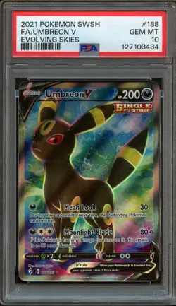 Umbreon V 188/203 Evolving Skies Full Art Rare PSA 10 Gem Mint Pokemon Card - Image 1