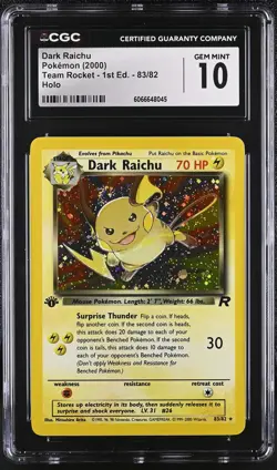 CGC 10 Dark Raichu 2000 Team Rocket 1st Edition 83/82 Holo SWIRL Pokemon Card - Image 1