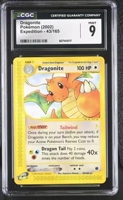CGC 9 MINT Dragonite 2002 Expedition 43/165 Pokemon Card - Image 1
