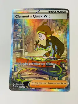 Pokemon Clemont's Quick Wit 243/191 SIR Holo Card NM SV08 Surging Sparks 2024 - Image 3