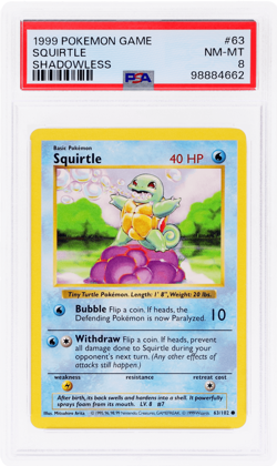 1999 Pokemon Base Set Squirtle Shadowless #63 PSA 8 - Image 1