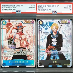 PSA 10 Ace OP13-119 Sabo OP13-120 Seq Set Alt Art 2025 ONE PIECE Card Japanese - Image 1