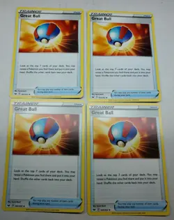 Pokemon TCG Sword & Shield Base - 4x Great Ball Trainer Card Playset 164/202 - Image 1