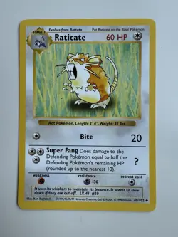 Raticate - 40/102 - Uncommon - Shadowless Edition LP, English Pokemon Base Set - Image 1