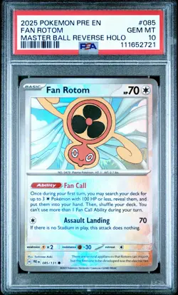 2025 PokemonPrismatic Evolutions Fan Rotom #085 Master Ball Reverse Holo PSA 10 - Image 1