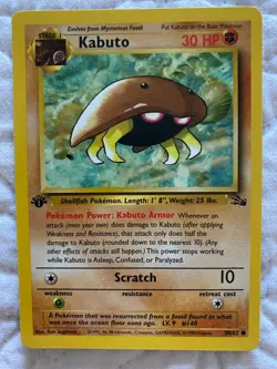 Kabuto First Edition 50/62 Fossil Set Common Pokemon Card (NM/M) - Image 1