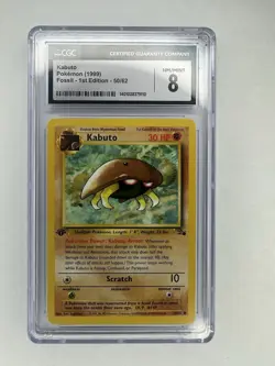 1999 Pokemon TCG Kabuto Card 1st Edition Fossil 50/62 Graded CGC 8 - Image 1