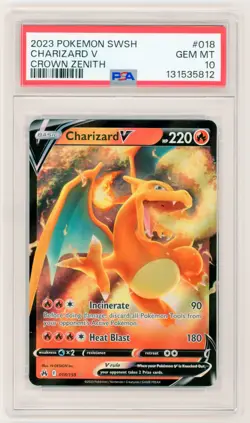 2023 POKEMON SWORD & SHIELD CROWN ZENITH #018 CHARIZARD V PSA 10 NEW CERT - Image 1