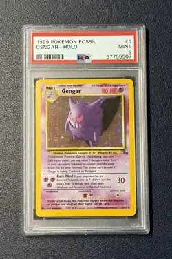 1999 Pokemon Fossil Unlimited Gengar 5/62 Holo Rare PSA 9 - Image 1