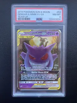 Pokemon Gengar & Mimikyu GX 53/181 PSA 8 Sun & Moon Team Up Tag Team 2019 - Image 1