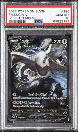 2022 POKEMON SWORD & SHIELD SILVER TEMPEST #186 FULL ART/LUGIA V PSA 10 - Image 1