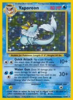Heavily Played Vaporeon - 12/64 - Holo Rare - Unlimited Edition Pokemon Jungle - Image 1