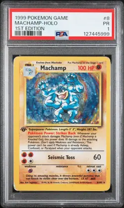 PSA 1 NM Machamp-Holo 1st Edition Pokemon Game 8 {{year}} - Image 1