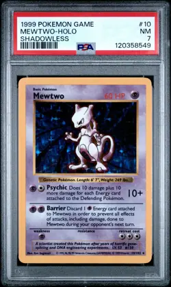 1999 Pokemon Base Set Shadowless Mewtwo Holo 10/102 PSA 7 NM - Image 1