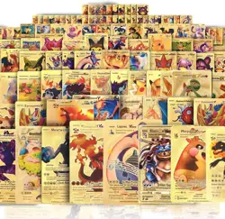 55 PCS Gold Cards Packs Vmax DX GX Rare Golden Cards Deck Box Gold Foil Card for - Image 1