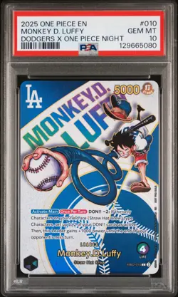 PSA 10 GEM MINT One Piece Los Angeles Dodgers Monkey D. Luffy Promo Card English - Image 1