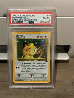 2000 Pokemon Promo Meowth-Holo #10 Game Boy Black Star PSA 8 Graded - Image 1