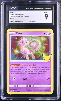 Pokemon Card MEW Holo Rare #011 Sword & Shield Celebrations CGC 9 MINT - Image 1